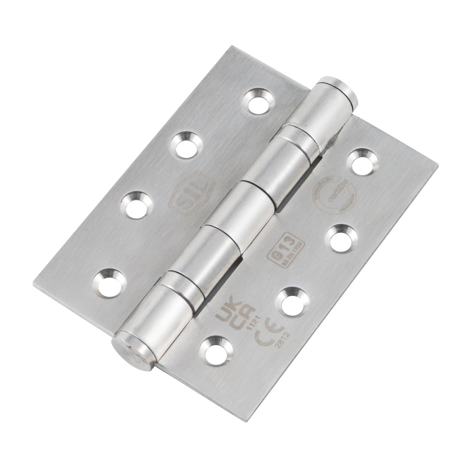Smith & Locke Satin Stainless Steel Grade 13 Fire Rated Ball Bearing Door Hinges 102mm x 76mm 2 Pack (675PX)