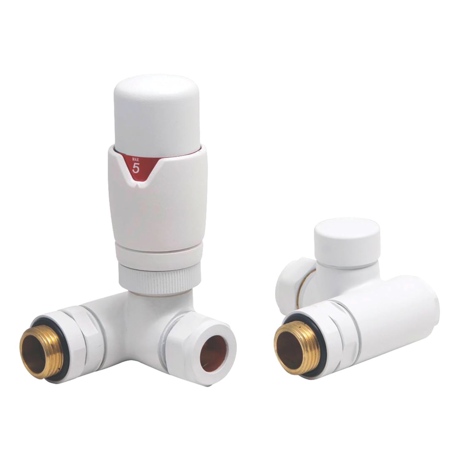 Towelrads 15mm x 1/2" White Corner Modern Thermostatic Radiator Valve & Lockshield (675RY)