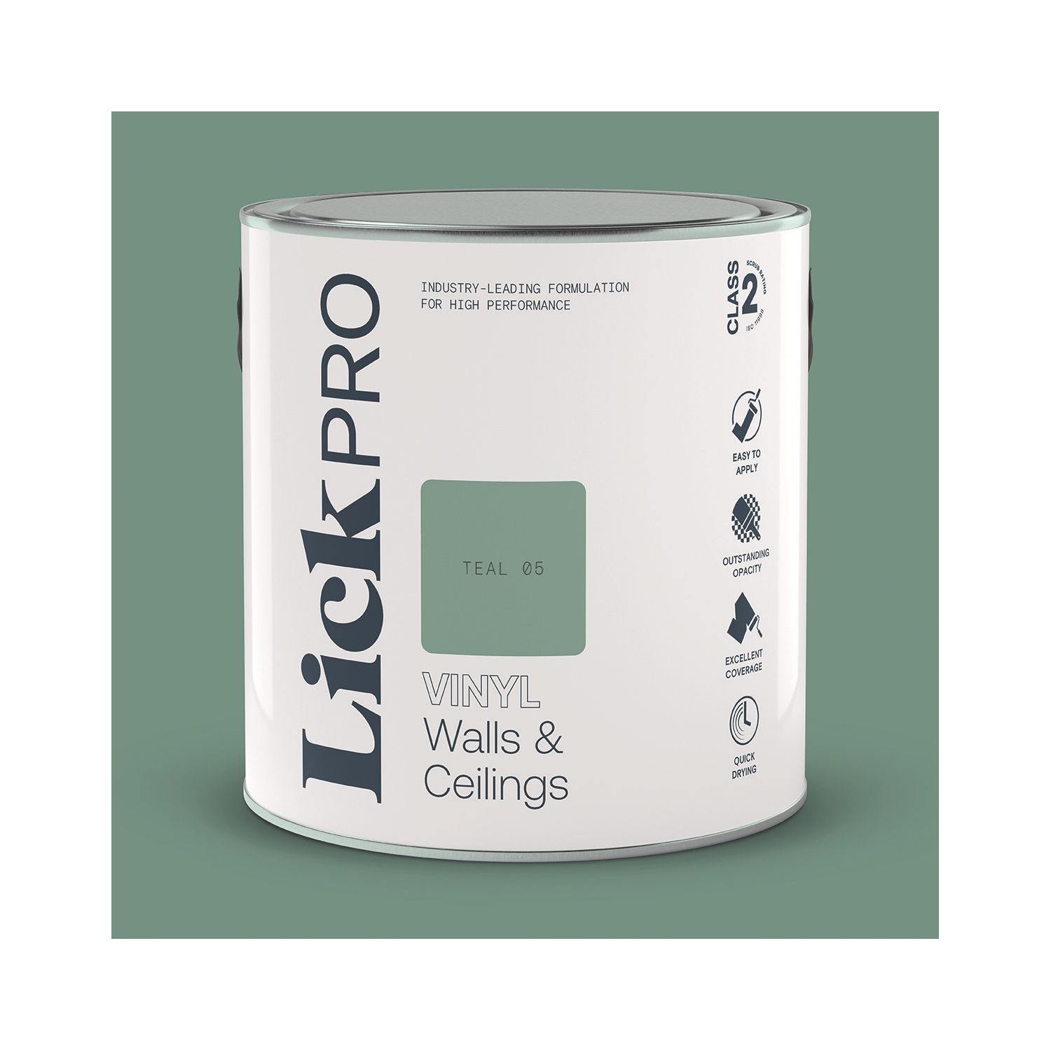 LickPro 2.5Ltr Teal 05 Vinyl Matt Emulsion Paint (675TM)