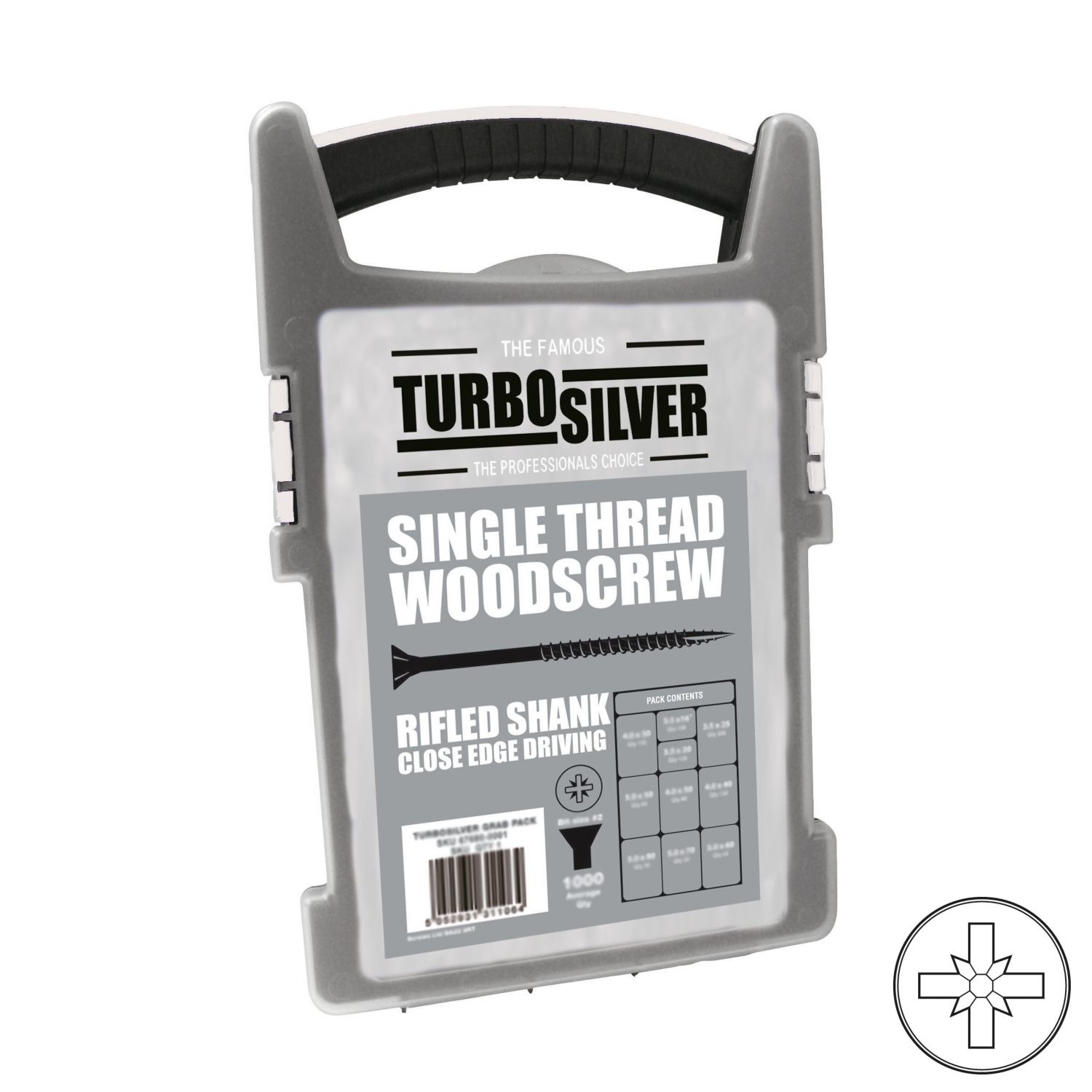 Turbo Silver PZ Double-Countersunk Woodscrews Grab Pack 1000 Pcs (67680)