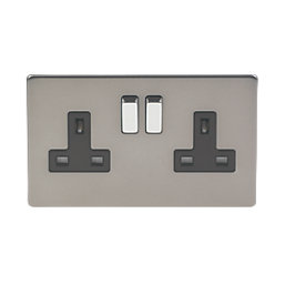 Varilight  13AX 2-Gang DP Switched Plug Socket Slate Grey  with Black Inserts