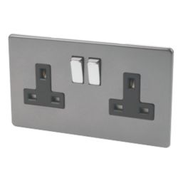 Varilight  13AX 2-Gang DP Switched Plug Socket Slate Grey  with Black Inserts