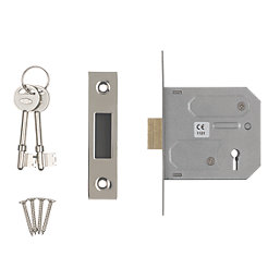 Smith & Locke Fire Rated 3 Lever Nickel-Plated Mortice Deadlock 76mm Case - 57mm Backset