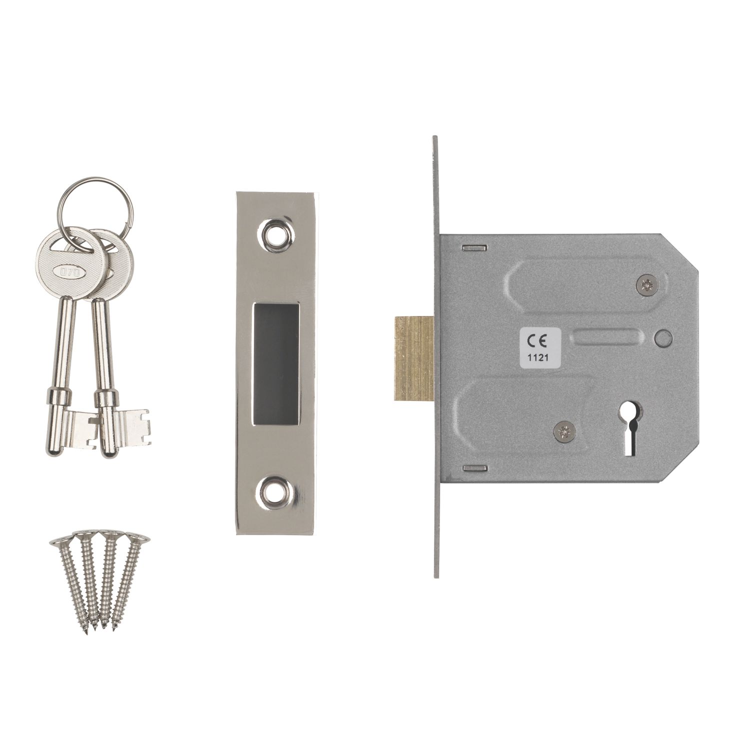 Smith & Locke Fire Rated 3 Lever Nickel-Plated Mortice Deadlock 76mm Case - 57mm Backset (6776G)