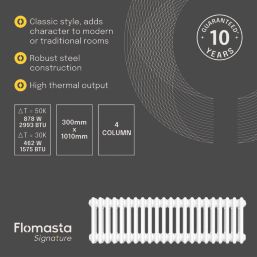 Flomasta 300mm x 1010mm 2993BTU White Horizontal 4 Column Radiator
