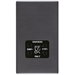 LAP  2-Gang Dual Voltage Shaver Socket 115 / 230V Slate Grey with Black Inserts