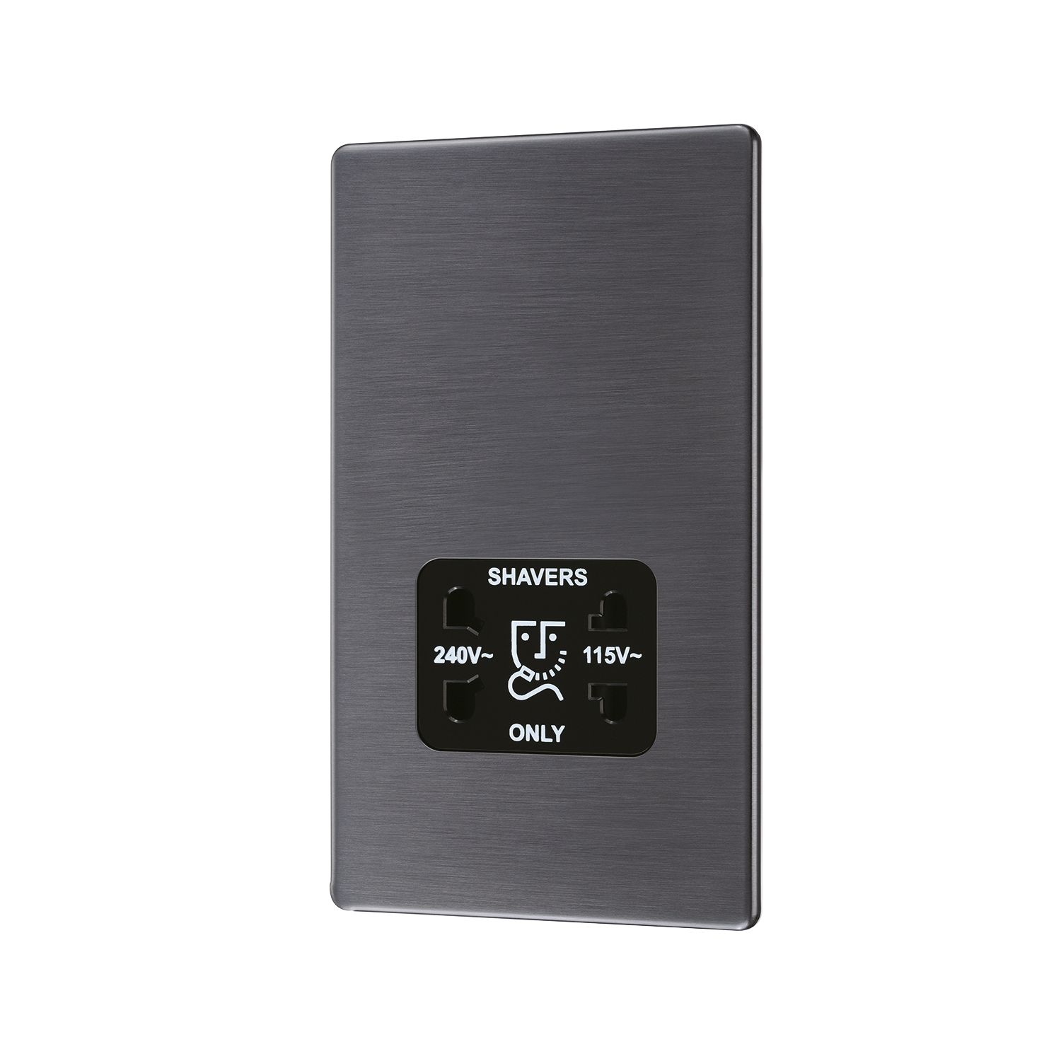 LAP 2-Gang Dual Voltage Shaver Socket 115 / 230V Slate Grey with Black Inserts (677KJ)