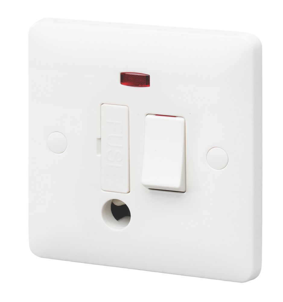MK Base 13A Switched Fused Spur & Flex Outlet with Neon White with White Inserts