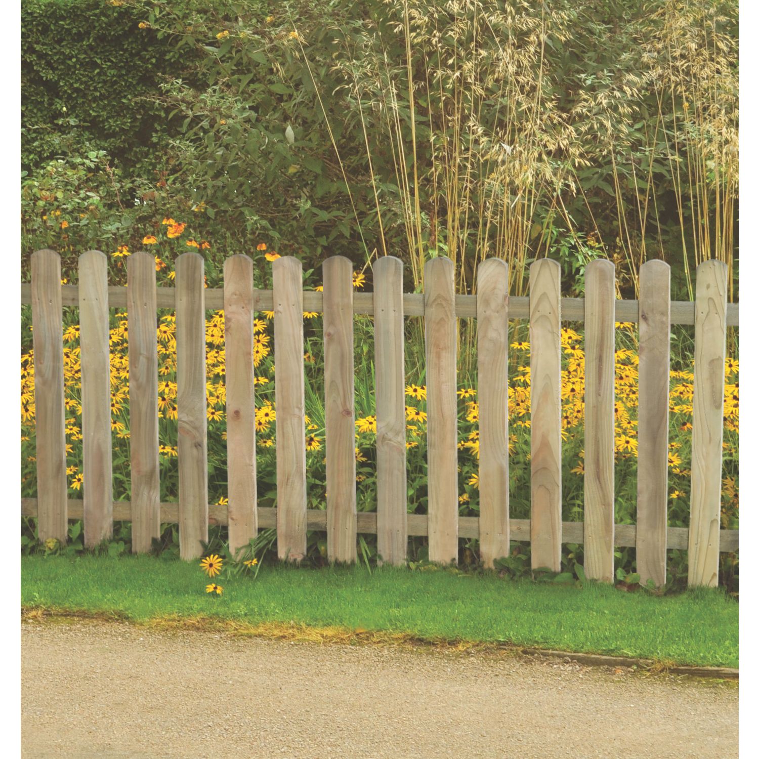 Forest Heavy Duty Picket Fence Panels Natural Timber 6' x 3' Pack of 4 (677PR)