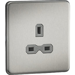 Knightsbridge  13A 1-Gang Unswitched Socket Brushed Chrome with Grey Inserts