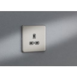 Knightsbridge  13A 1-Gang Unswitched Socket Brushed Chrome with Grey Inserts