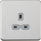 Knightsbridge  13A 1-Gang Unswitched Socket Brushed Chrome with Grey Inserts