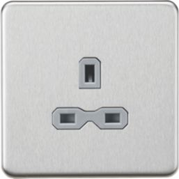 Knightsbridge  13A 1-Gang Unswitched Socket Brushed Chrome with Grey Inserts