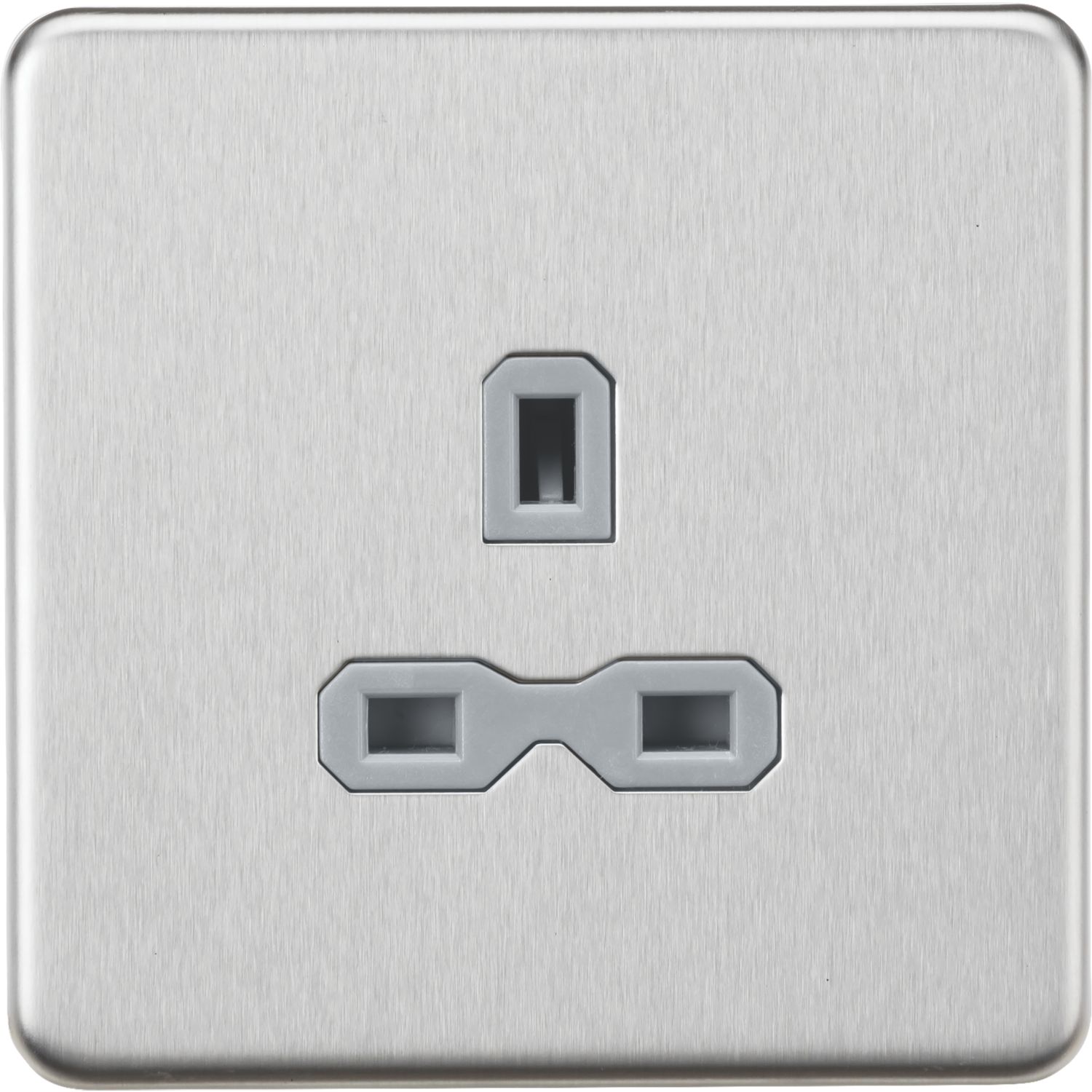 Knightsbridge 13A 1-Gang Unswitched Socket Brushed Chrome with Grey Inserts (677PX)