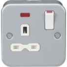 Knightsbridge   13A 1-Gang DP Switched Metal Clad Socket with Neon with White Inserts
