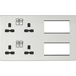 Knightsbridge SFR298BC 13A 4-Gang DP Combination Plate Brushed Chrome with Black Inserts