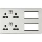 Knightsbridge SFR298BC 13A 4-Gang DP Combination Plate Brushed Chrome with Black Inserts