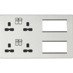 Knightsbridge SFR298BC 13A 4-Gang DP Combination Plate Brushed Chrome with Black Inserts