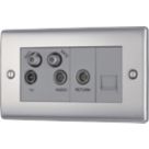 British General Nexus Metal 2-Gang Quadruplex TV Socket Brushed Steel