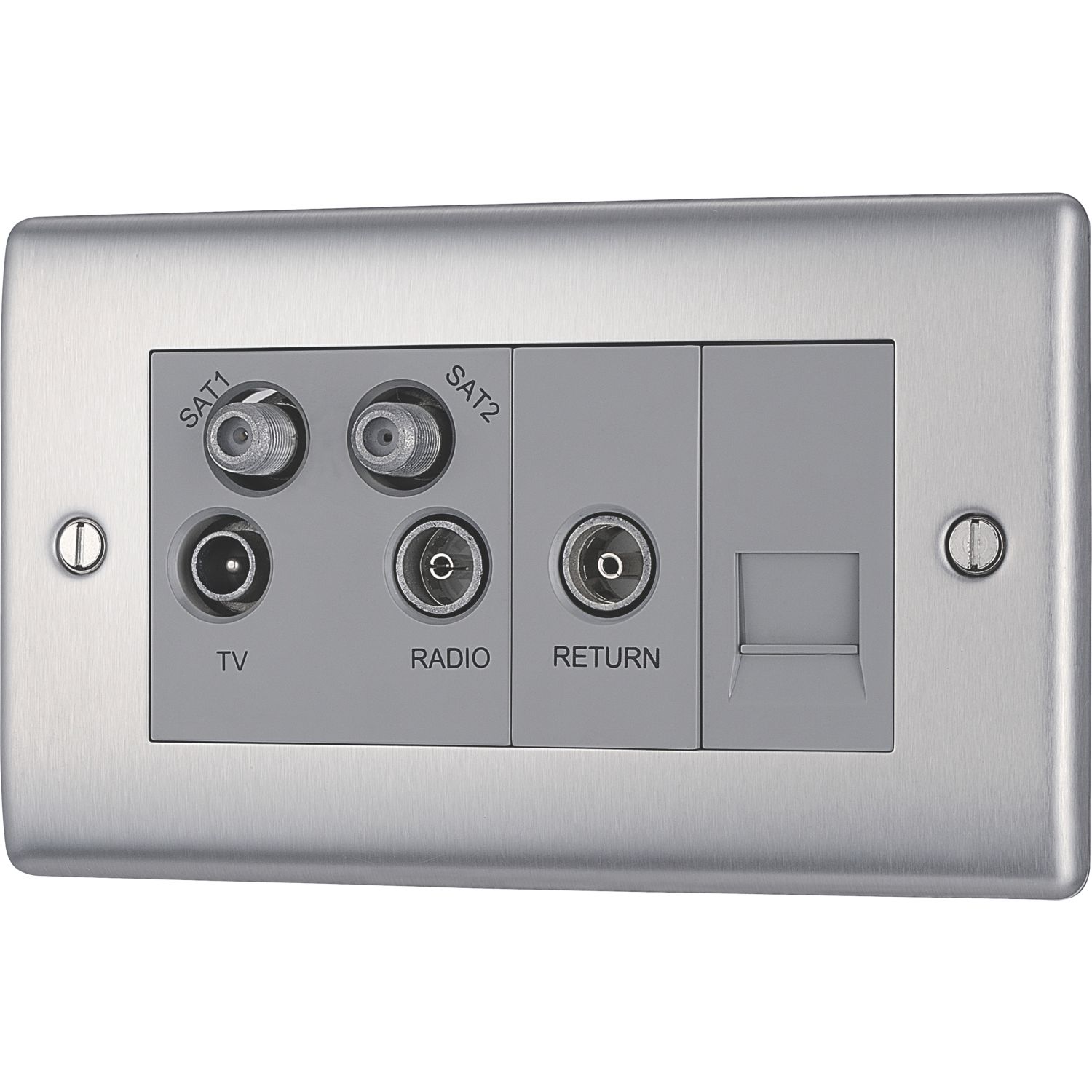 British General Nexus Metal 2-Gang Quadruplex TV Socket Brushed Steel (677XG)
