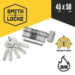 Smith & Locke Fire Rated 3 Star Diamond Double Cylinder Lock 50-45 (95mm) Satin Nickel
