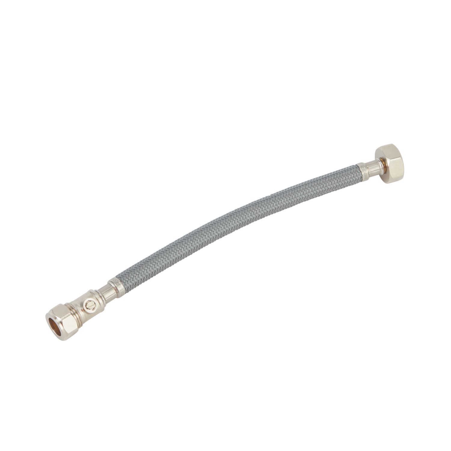 Flomasta Straight Flexible Compression Hose with Isolating Valve 15mm x 3/4" x 300mm (678FA)
