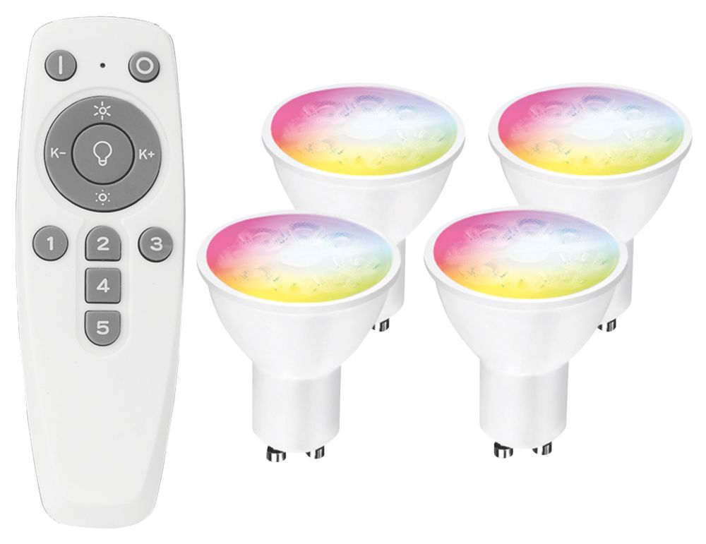 Aurora Aone RGB & White Bluetooth Light Bulbs with Remote 300lm 5 Piece Set - Screwfix