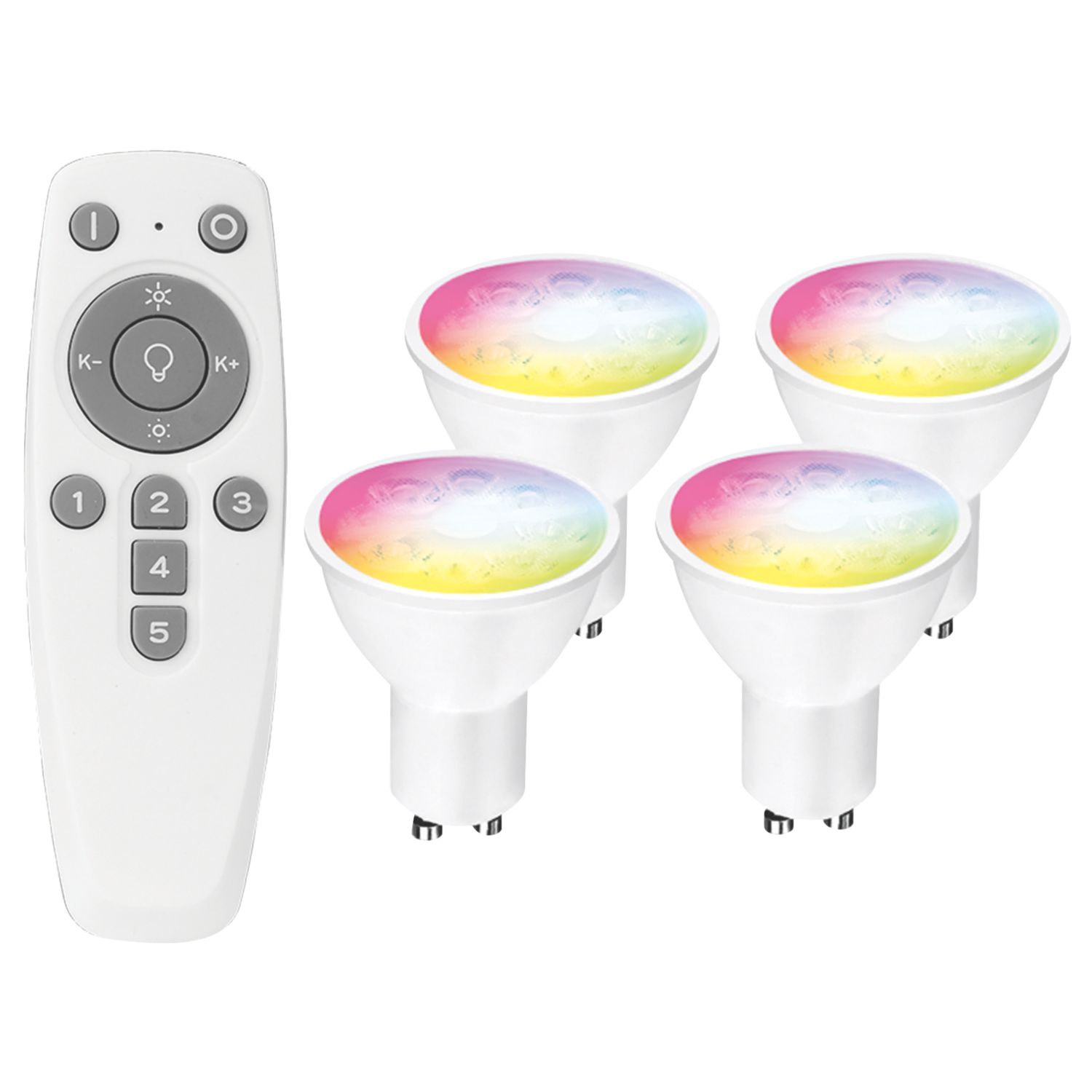 Aurora Aone GU10 RGB & White LED Bluetooth Light Bulbs with Remote 5W 300lm 5 Piece Set (678KR)