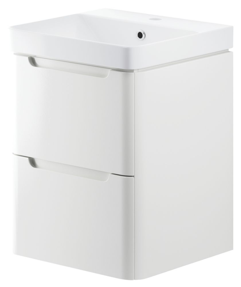 WallHung Vanity Unit & Basin Gloss White 500mm x 460mm x 662mm Screwfix