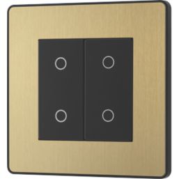 British General Evolve 2-Gang 2-Way LED Double Master Touch Trailing Edge Dimmer Switch  Satin Brass with Black Inserts