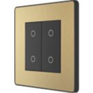 British General Evolve 2-Gang 2-Way LED Double Master Touch Trailing Edge Dimmer Switch  Satin Brass with Black Inserts