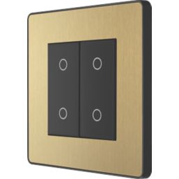 British General Evolve 2-Gang 2-Way LED Double Master Touch Trailing Edge Dimmer Switch  Satin Brass with Black Inserts