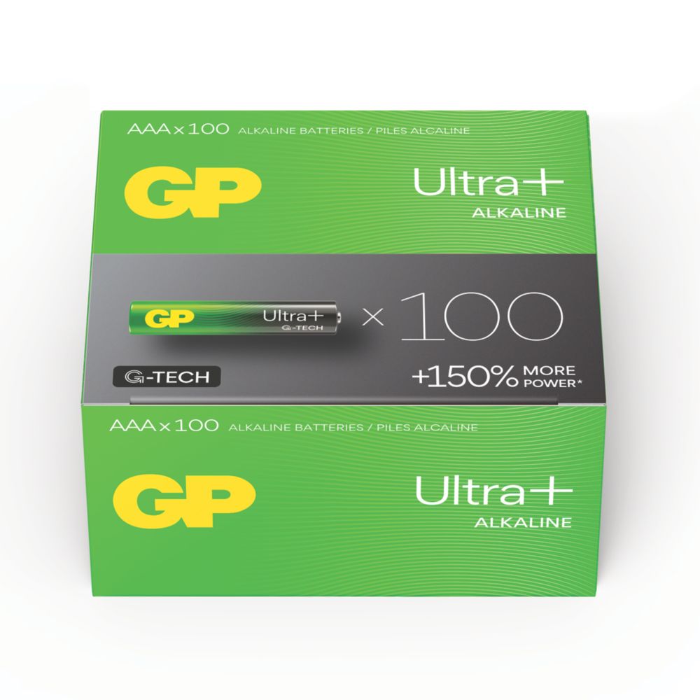 GP Batteries Ultra Plus AAA 1.5V Alkaline Batteries 100 Pack - Screwfix