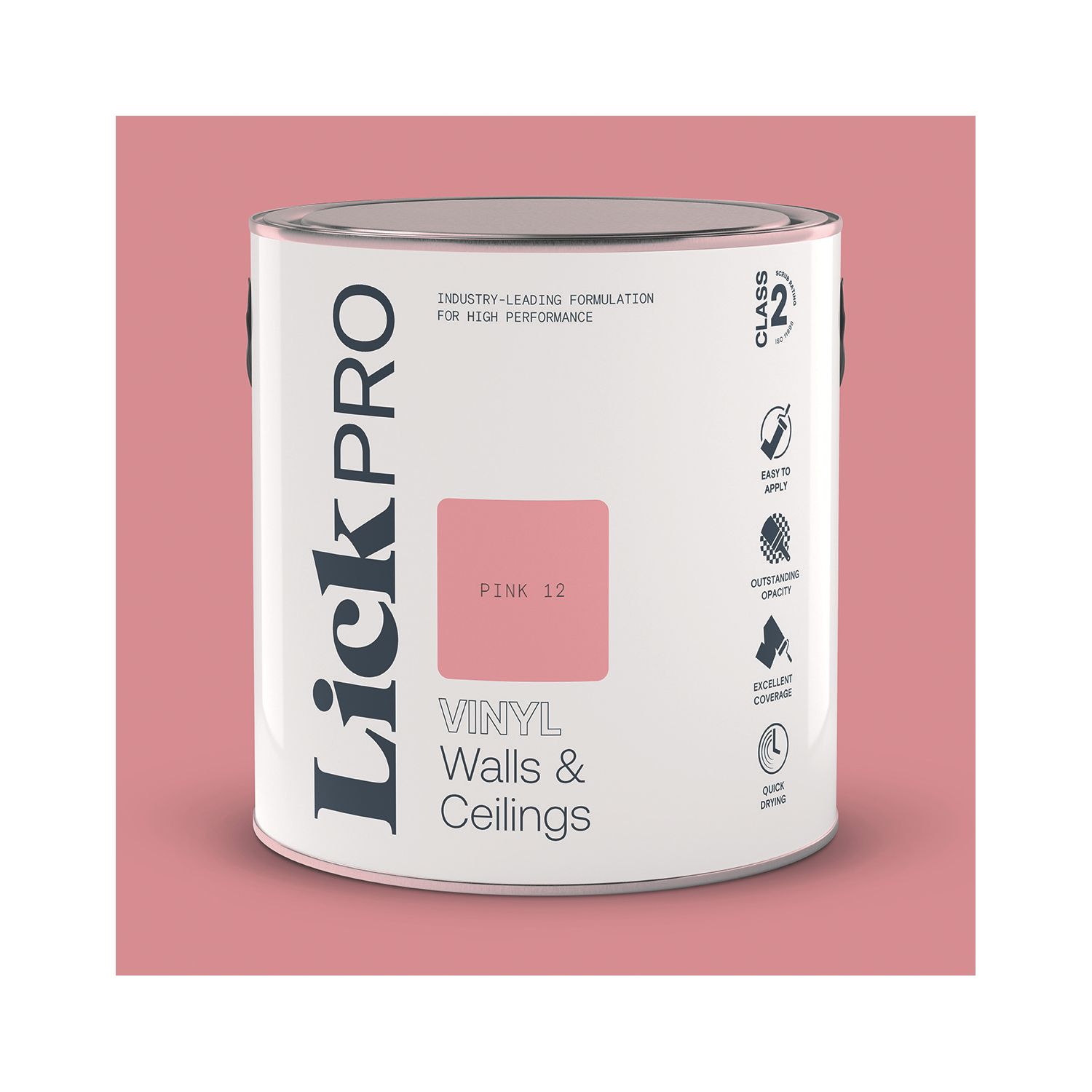 LickPro 2.5Ltr Pink 12 Vinyl Matt Emulsion Paint (678TM)
