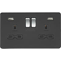 Knightsbridge SFR9224MB 13A 2-Gang SP Switched Socket + 2.4A 2-Outlet Type A USB Charger Matt Black with Black Inserts
