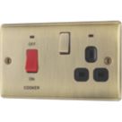British General Nexus Metal 45A 2-Gang DP Cooker Switch & 13A DP Switched Socket Antique Brass with LED with Black Inserts