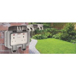 British General  IP66 13A 2-Gang DP Weatherproof Outdoor Switched Socket