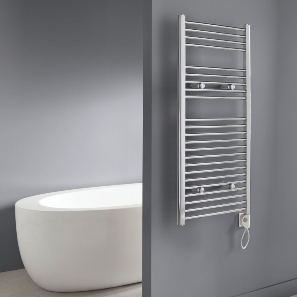 Flomasta Flat Thermostatic Towel Radiator 1100mm x 500mm Chrome 853BTU -  Screwfix