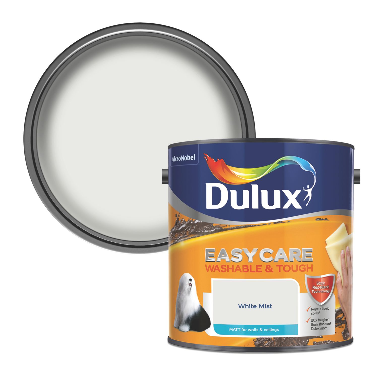 Dulux EasyCare Washable & Tough 2.5Ltr White Mist Matt Emulsion Paint (6797T)