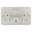 Hager Sollysta WRSS82BSW-USBAC 13A 2-Gang 2P+E Switched Socket + 3.1A 15.5W 2-Outlet Type A & C USB Charger Brushed Steel with White Inserts