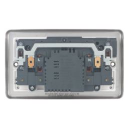 Hager Sollysta WRSS82BSW-USBAC 13A 2-Gang 2P+E Switched Socket + 3.1A 15.5W 2-Outlet Type A & C USB Charger Brushed Steel with White Inserts