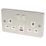 Hager Sollysta WRSS82BSW-USBAC 13A 2-Gang 2P+E Switched Socket + 3.1A 15.5W 2-Outlet Type A & C USB Charger Brushed Steel with White Inserts