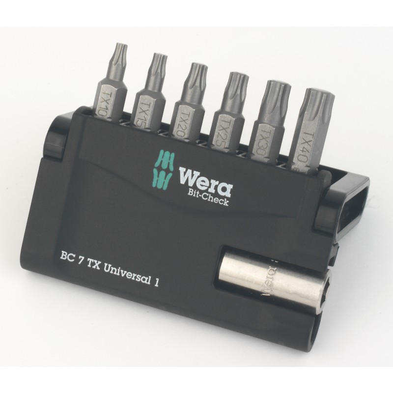 Wera Bit-Check 7 TX Universal 1 1/4" Hex Shank TX Bit Set 7 Pieces