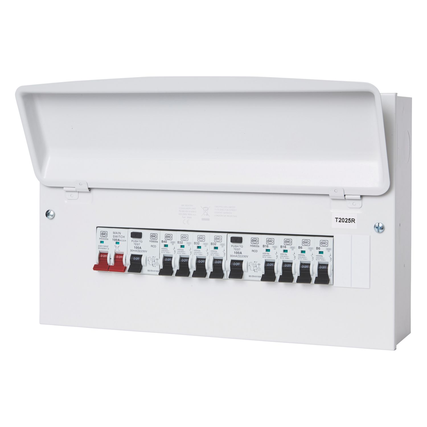 MK Sentry 16-Module 16-Way Populated High Integrity Dual RCD Consumer Unit (679VF)
