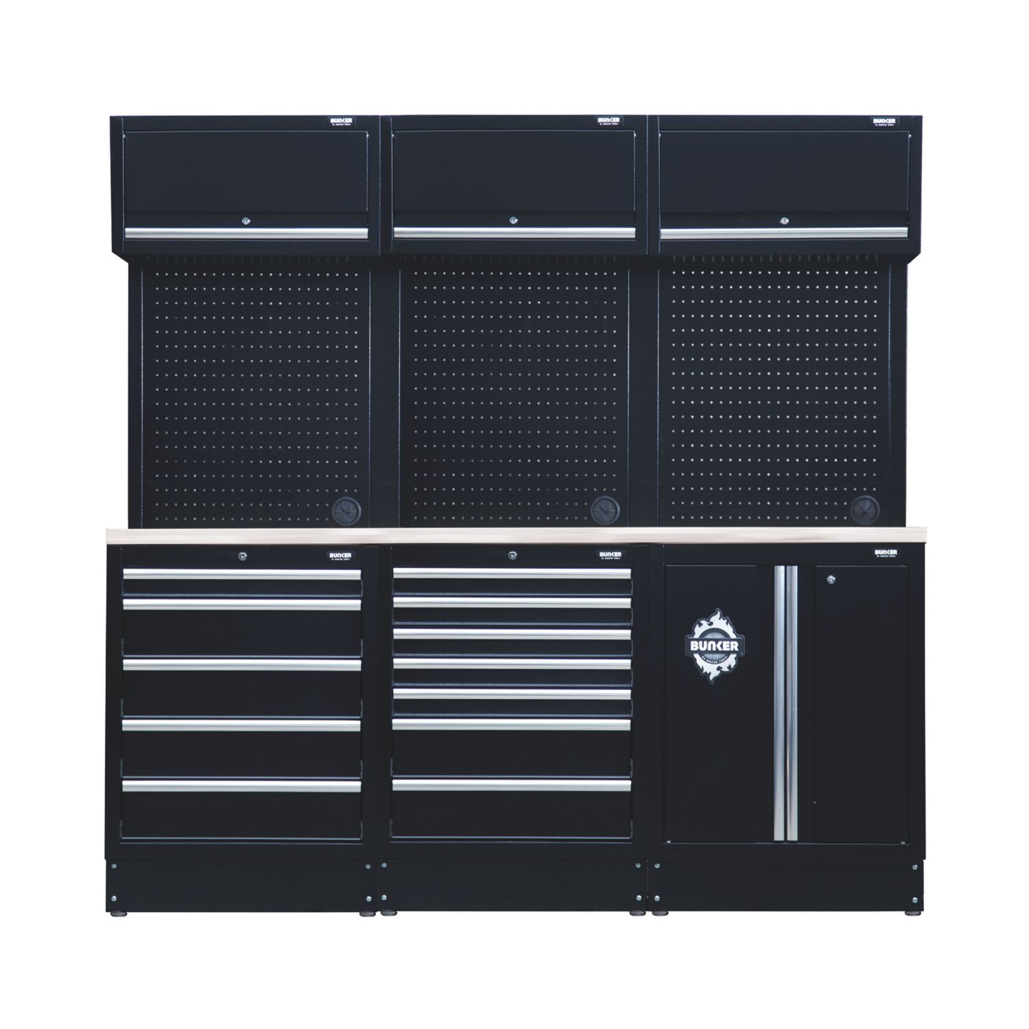 Bunker Black 14 Piece Modular Storage Set with Steel Worktop (680CN)