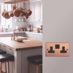 Varilight  13A 2-Gang 2-Pole Switched Socket Brushed Copper  with Black Inserts