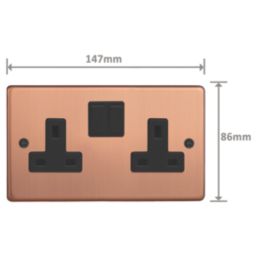 Varilight  13A 2-Gang 2-Pole Switched Socket Brushed Copper  with Black Inserts