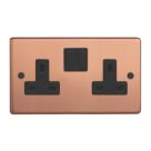 Varilight  13A 2-Gang 2-Pole Switched Socket Brushed Copper  with Black Inserts