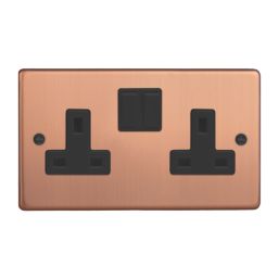 Varilight  13A 2-Gang 2-Pole Switched Socket Brushed Copper  with Black Inserts