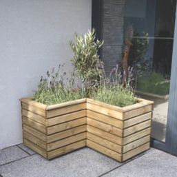 Forest Linear L-Shaped Garden Planter Natural Timber 800mm x 800mm x 443mm
